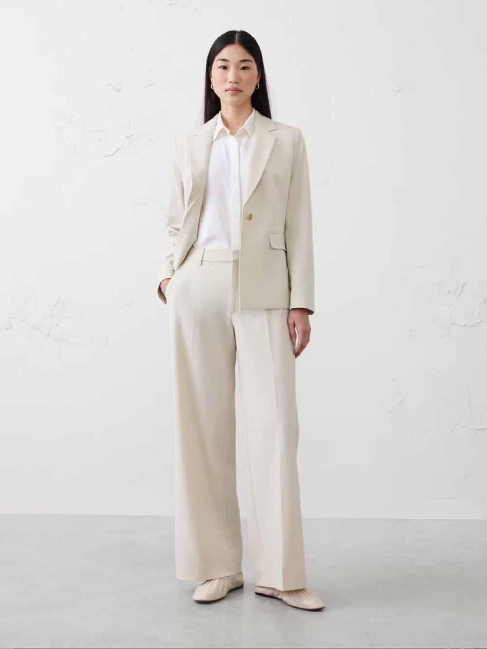 Banana Republic Sculpted Wide-Leg Trousers in Stone Heather | New With Tags